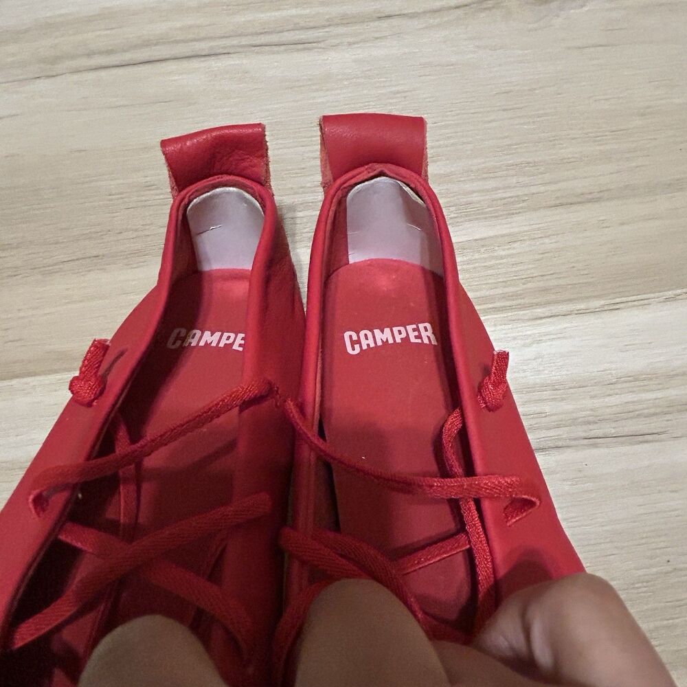 NWOT Camper Right Nina Ballerin Flat Shoes Womens EU 38 US 8 Red Leather Lace Up - Picture 3 of 7